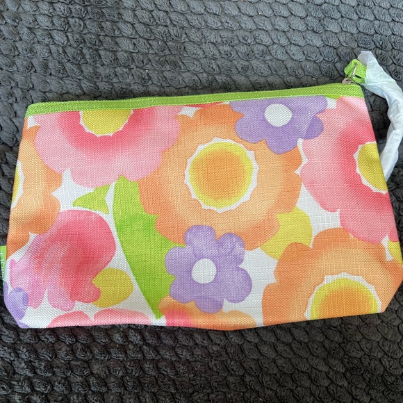 CLINIQUE Flower Print Cosmetic Makeup Bag Set Zipper Pouch (1 Large +1 Small ) - Picture 4 of 4